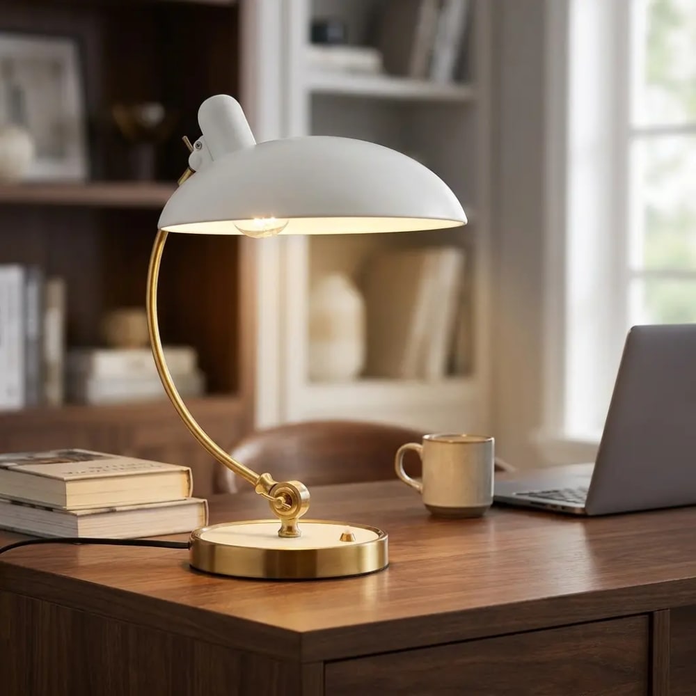 Lampe de table vintage dorée métal blanc h43 cm orientable — vue 3