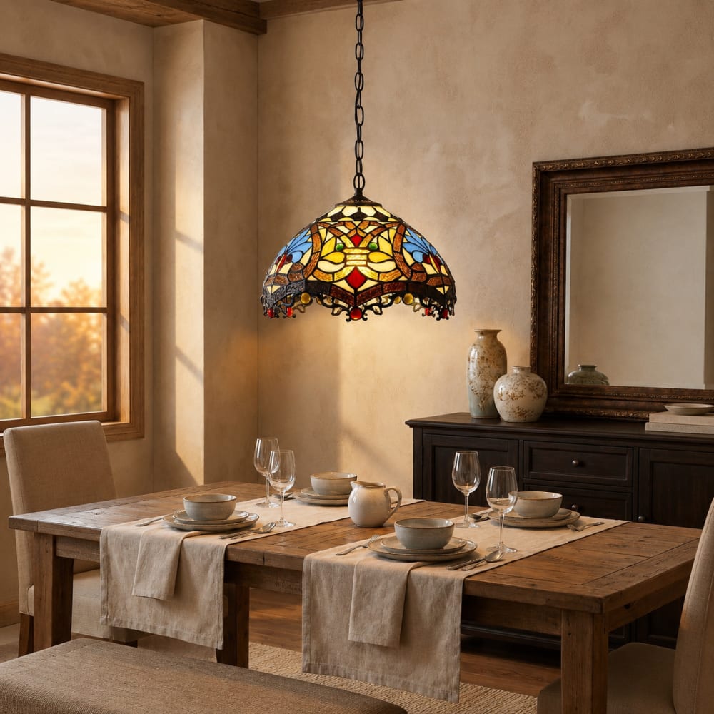 Suspension verre multicolore mosaïque florale Ø31 cm — vue 4