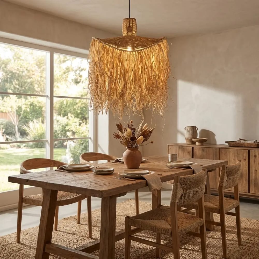 Suspension raphia naturel à franges bohème Ø60 cm — vue 3