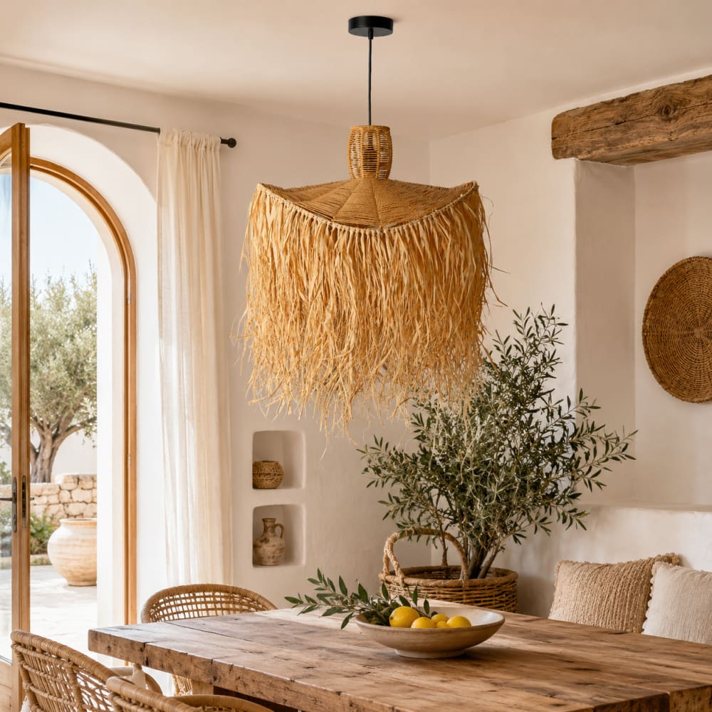 Suspension raphia naturel à franges bohème Ø60 cm — vue 4