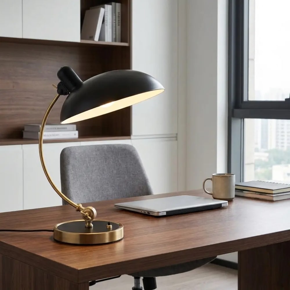 Lampe de table vintage dorée métal noir h43 cm orientable — vue 3