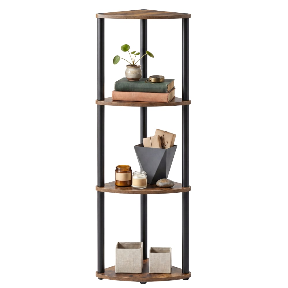Étagère d'angle avec 4 niveaux pour salon chambre marron et noir