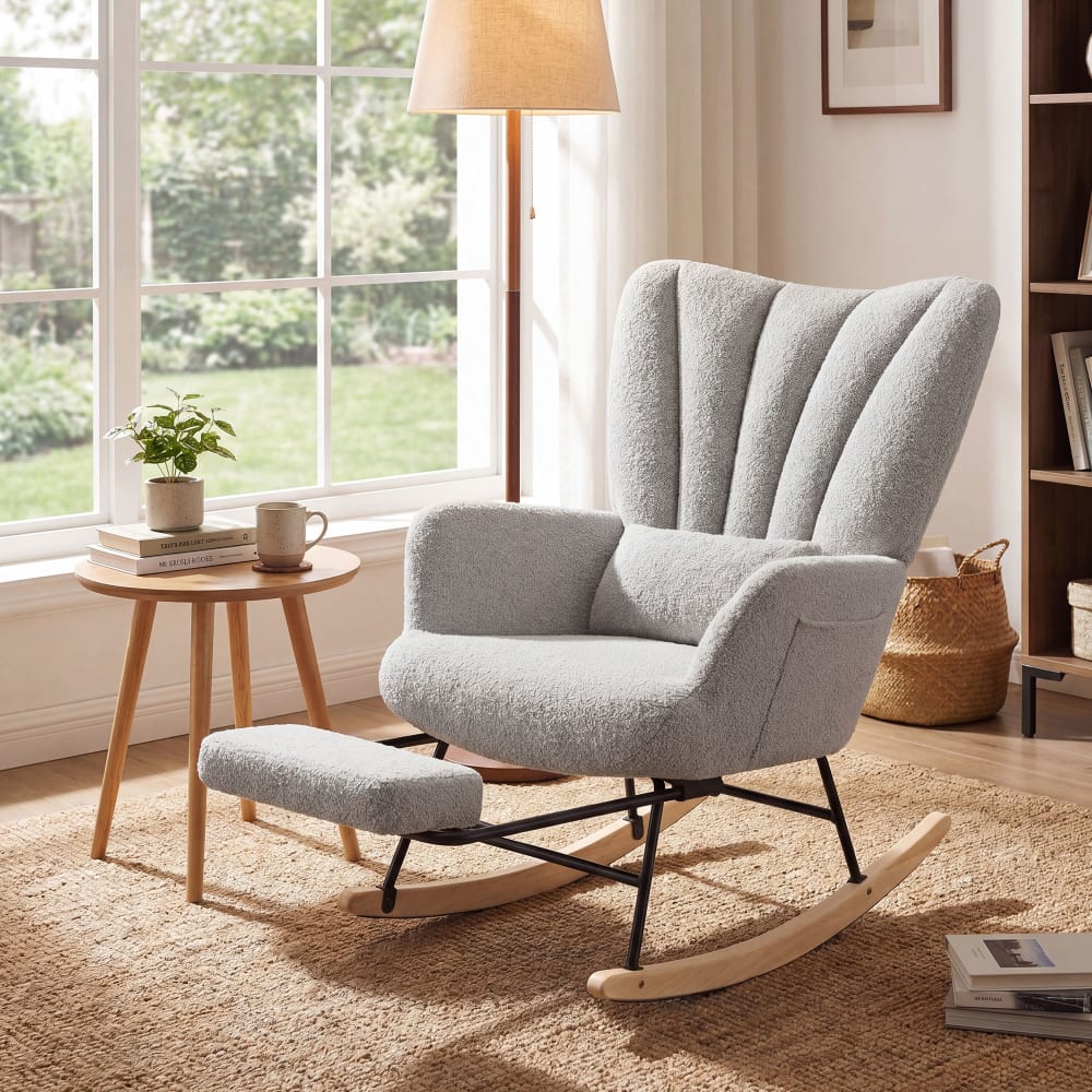 Fauteuil à bascule relax avec coussin amovible poches latérales gris