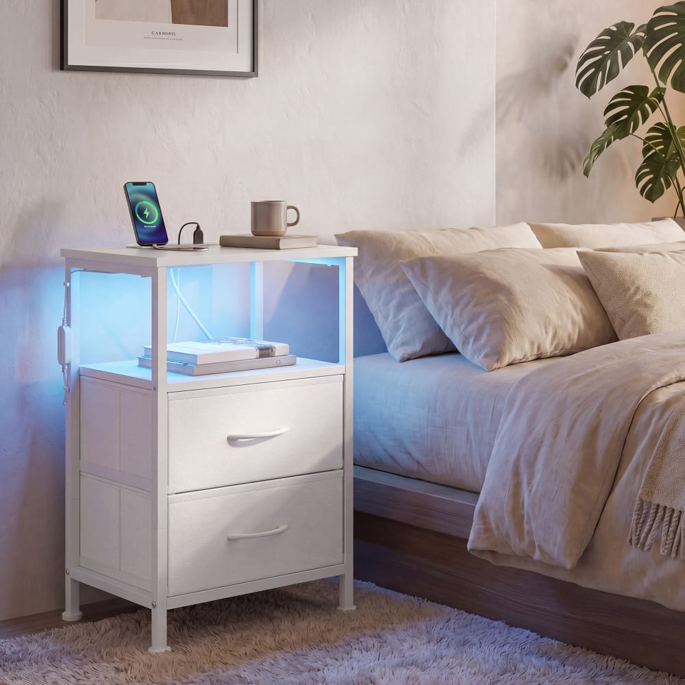 Lots de 2 tables de chevet avec lumières 39.6 x 30 x 60.4 cm blanc
