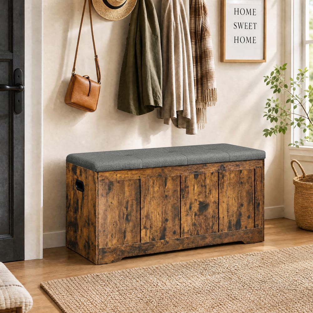 Coffre de rangement 2 charnières 40 x 100 x 49 cm marron et gris