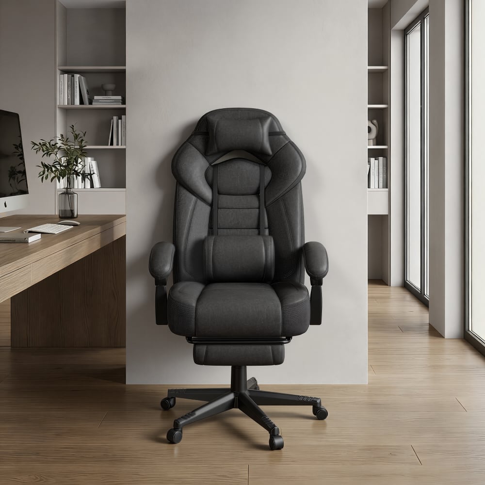 SONGMICS Chaise gamer ergonomique avec hauteur réglable de bureau noir Noir 70x122x70cm