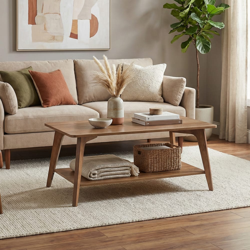 Table basse rectangulaire en bois 100 x 55 x 45 cm marron et miel