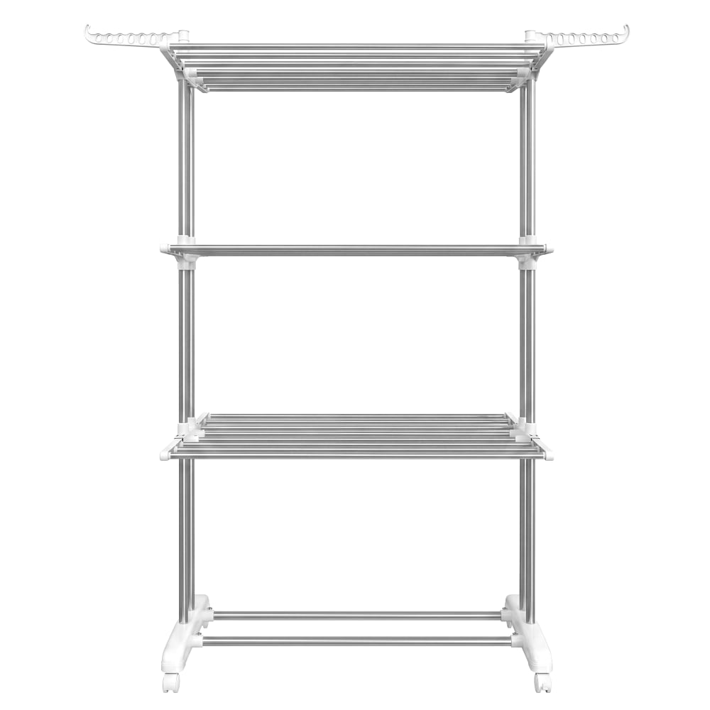Étendoir à linge à 4 niveaux pliable à roulettes argent et blanc