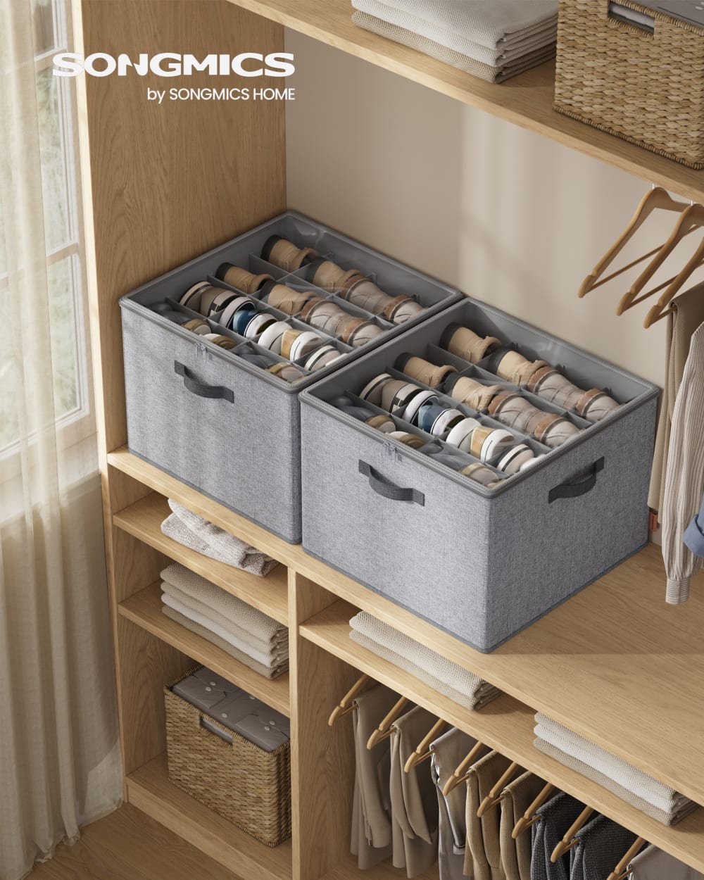 Lots de 2 organiseurs de chaussures 43 x 43 x 32 cm gris