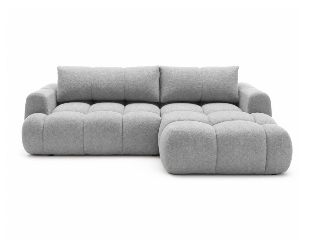 Canapé d'angle droit convertible 4 places en tissu bouclette gris