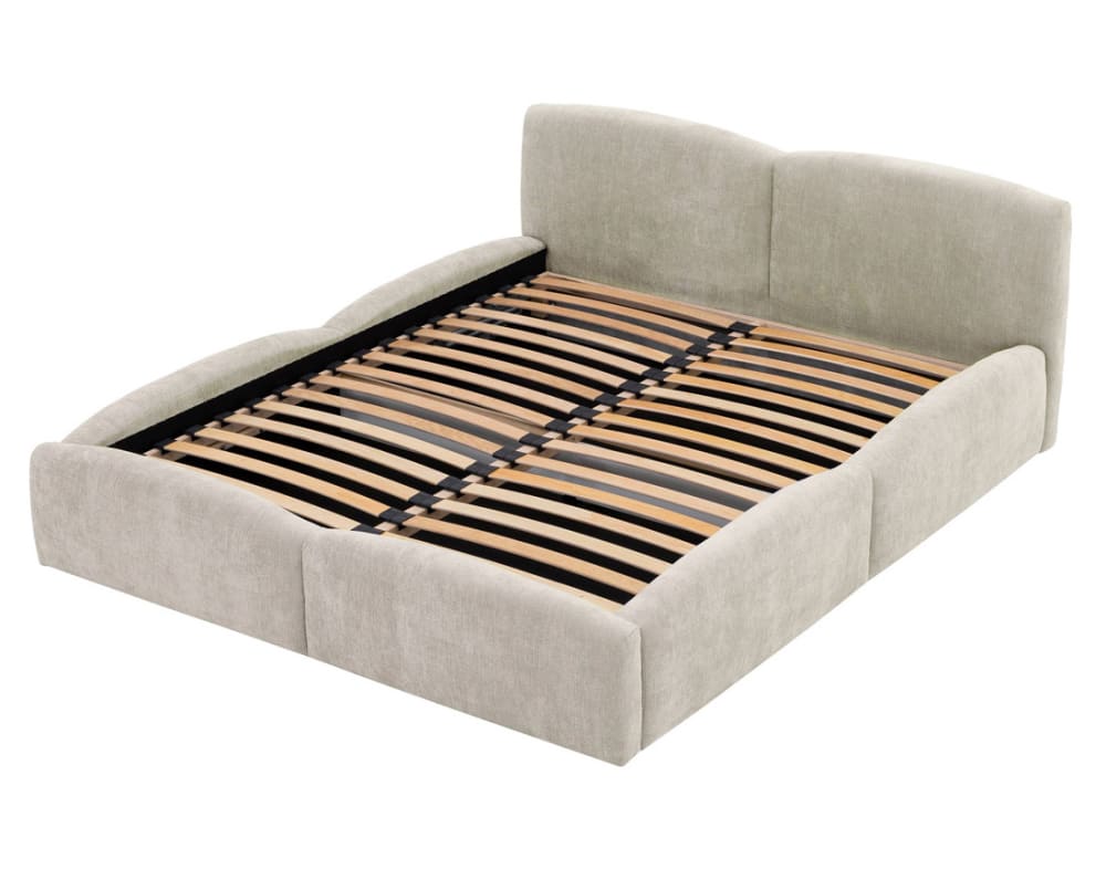 Lit coffre queen size 160x200 cm en velours texturé beige Lit coffre queen size 160x200 cm en velours texturé beige