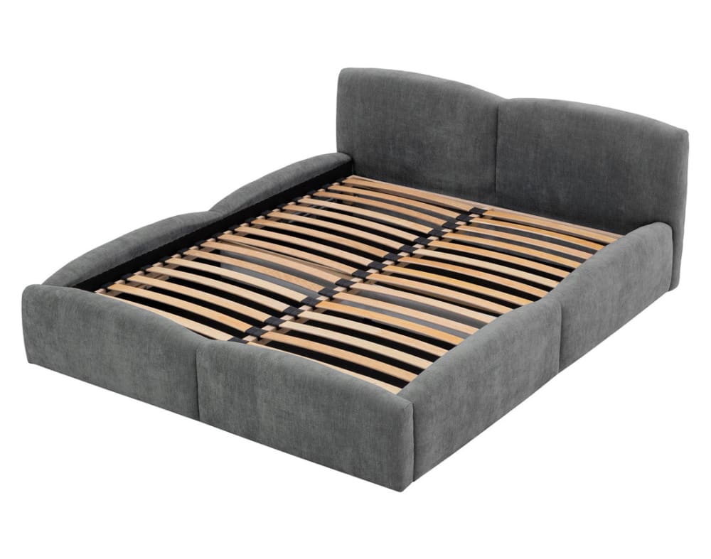 Lit coffre king size 180x200 cm en velours texturé gris Lit coffre king size 180x200 cm en velours texturé gris