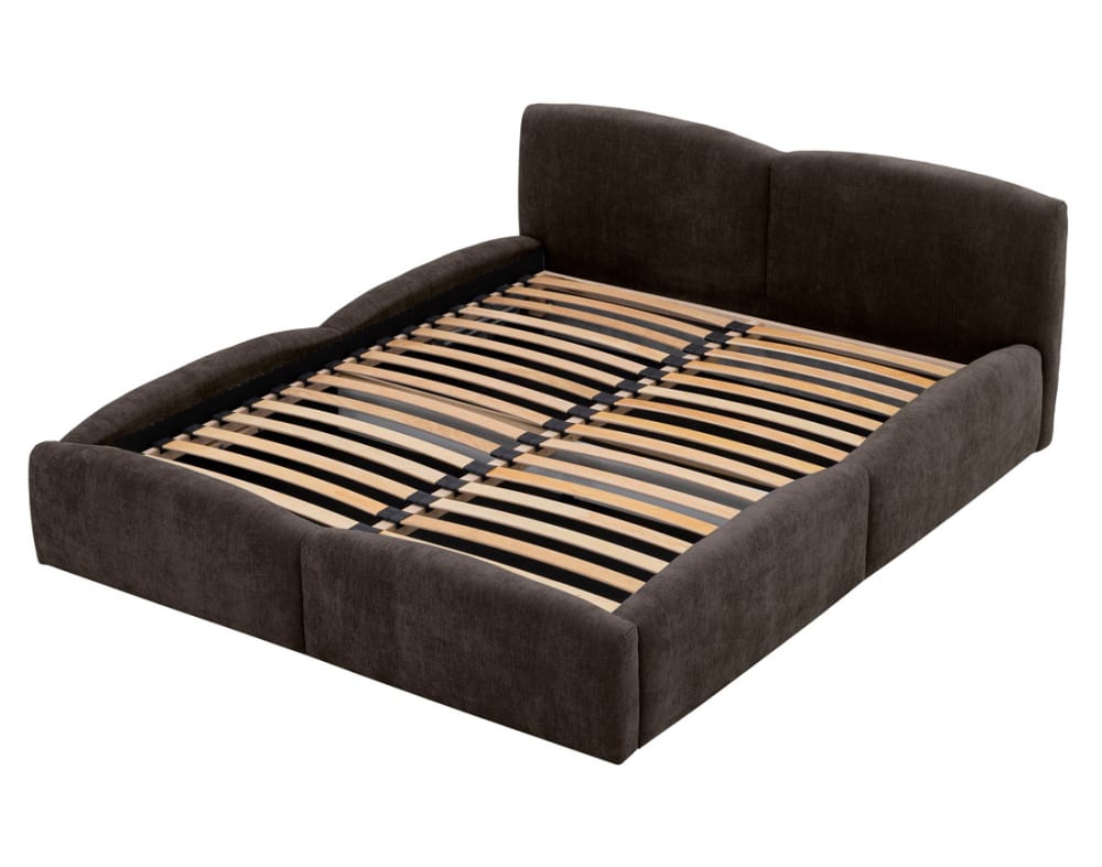 Lit coffre queen size 160x200 cm en velours texturé marron Lit coffre queen size 160x200 cm en velours texturé marron