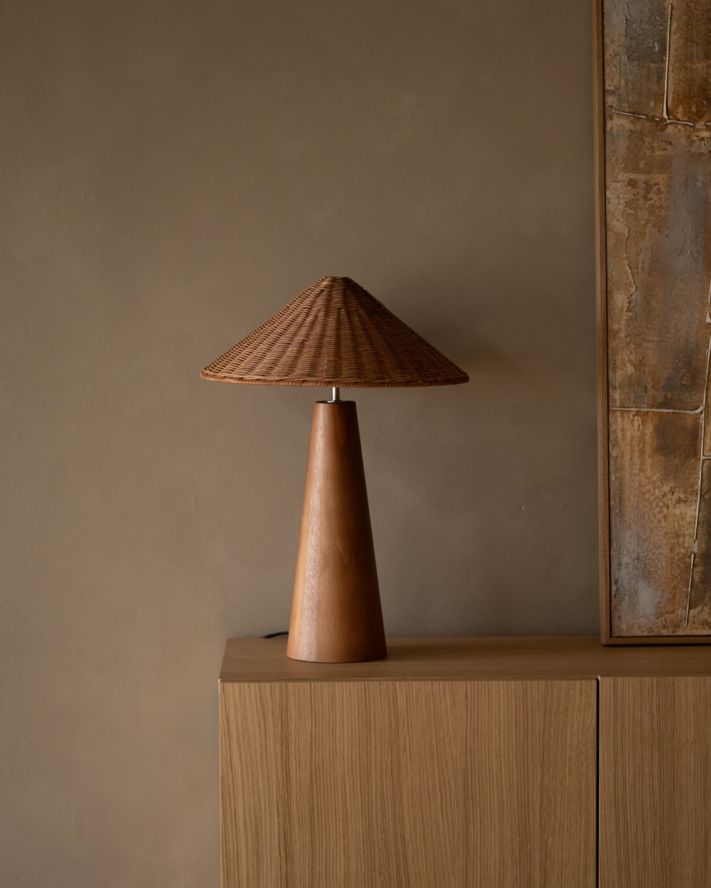 Lampe de table en bois et rotin couleur marron et naturelle de 56cm — vue 4