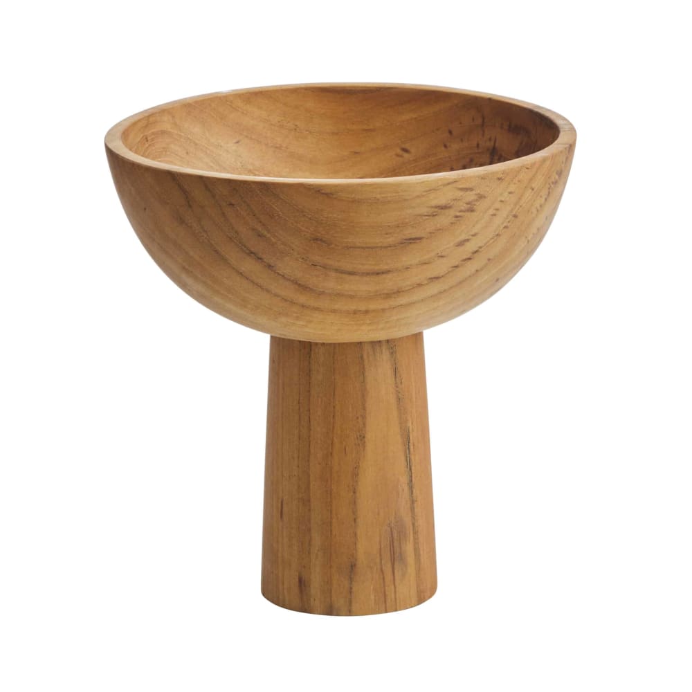 Bol sur pied en teck brun, 18,5 × 18,5 × 18 cm