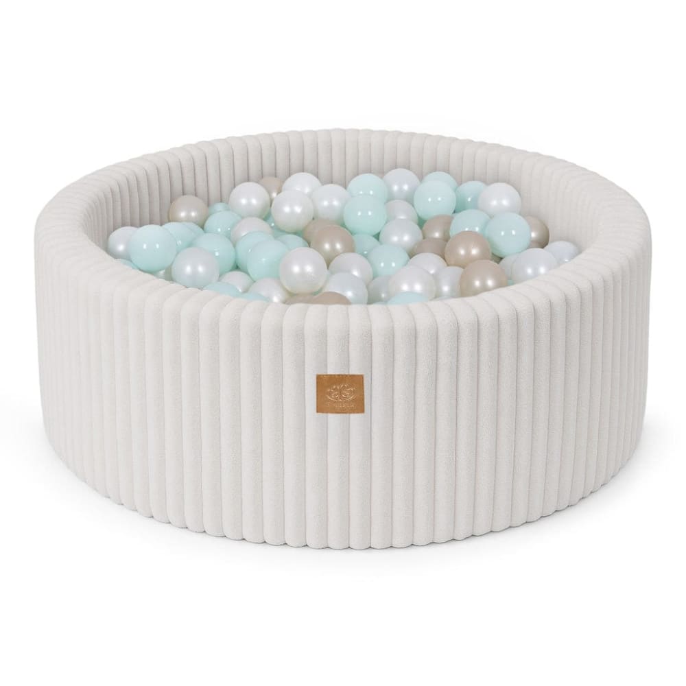MeowBaby Bällebad für Babys aus Cord – 200 Bälle style modern WEISS Öko-Tex Zertifikat PES - POLYESTER Kinder