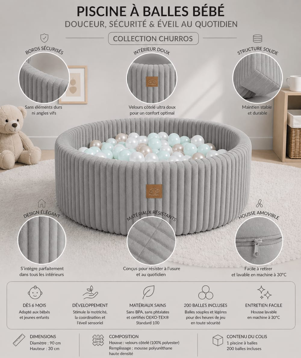 Bällebad für Babys aus Cord – 200 Bälle - Maisons Du Monde