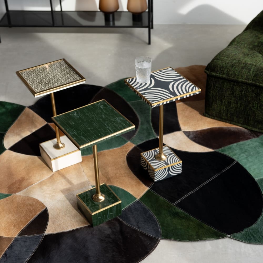 Kare Design Beistelltisch mit Zebra Muster aus Holz und Stahl, 25x25cm style modern Schwarz Stahl