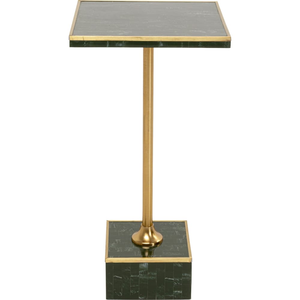 Table d'appoint carrée en résine verte et acier doré