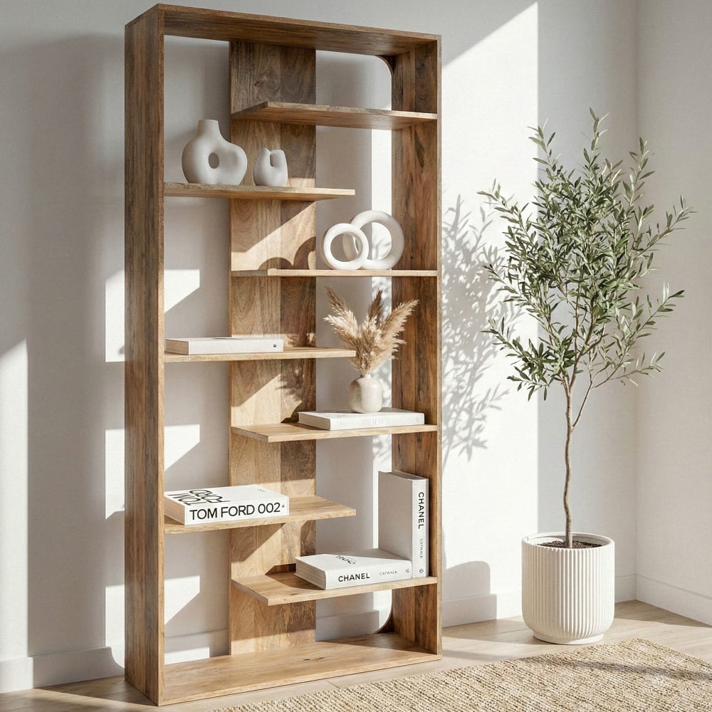 Bibliothèque 200 cm en bois massif, marron