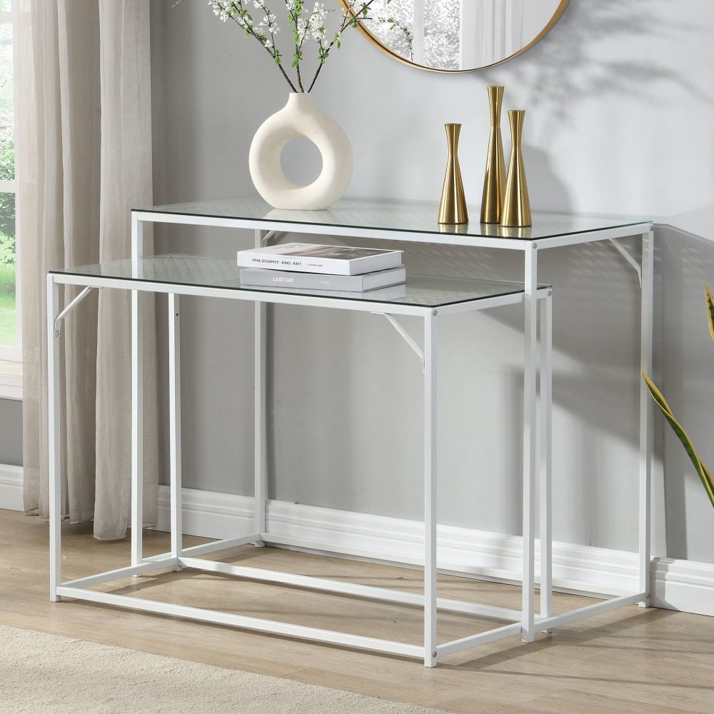 2er Set Konsolentische aus Glas Metall, weiß - Maisons Du Monde
