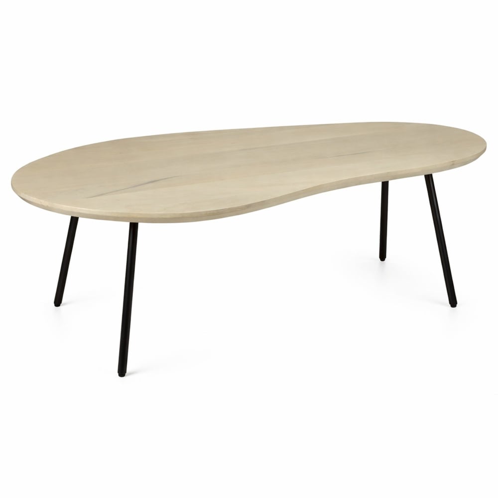 FineBuy Couchtisch aus Mango Massivholz, 122 cm white wash style modern Weiß