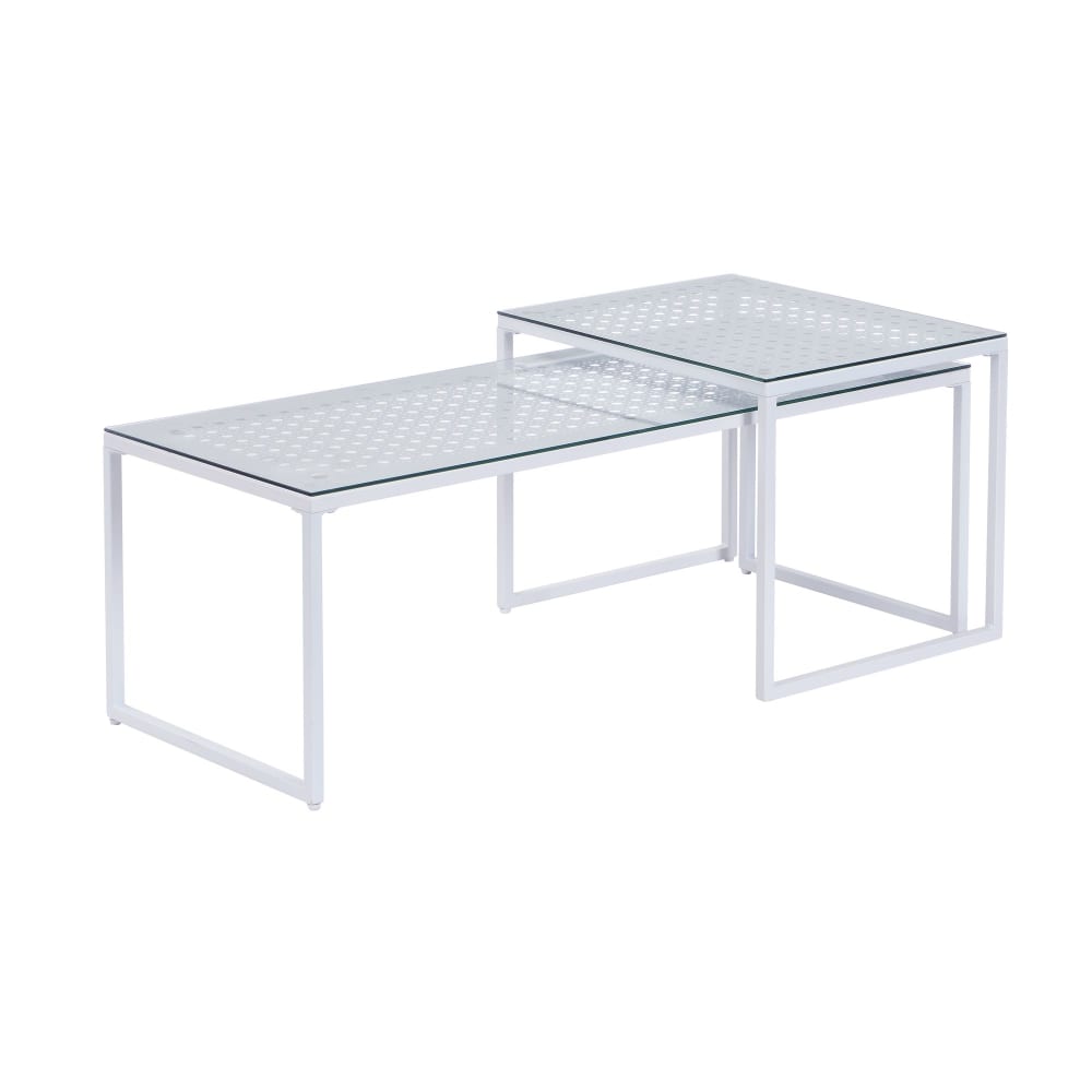 FineBuy Satztisch aus Glas Metall, weiß style modern - Glas