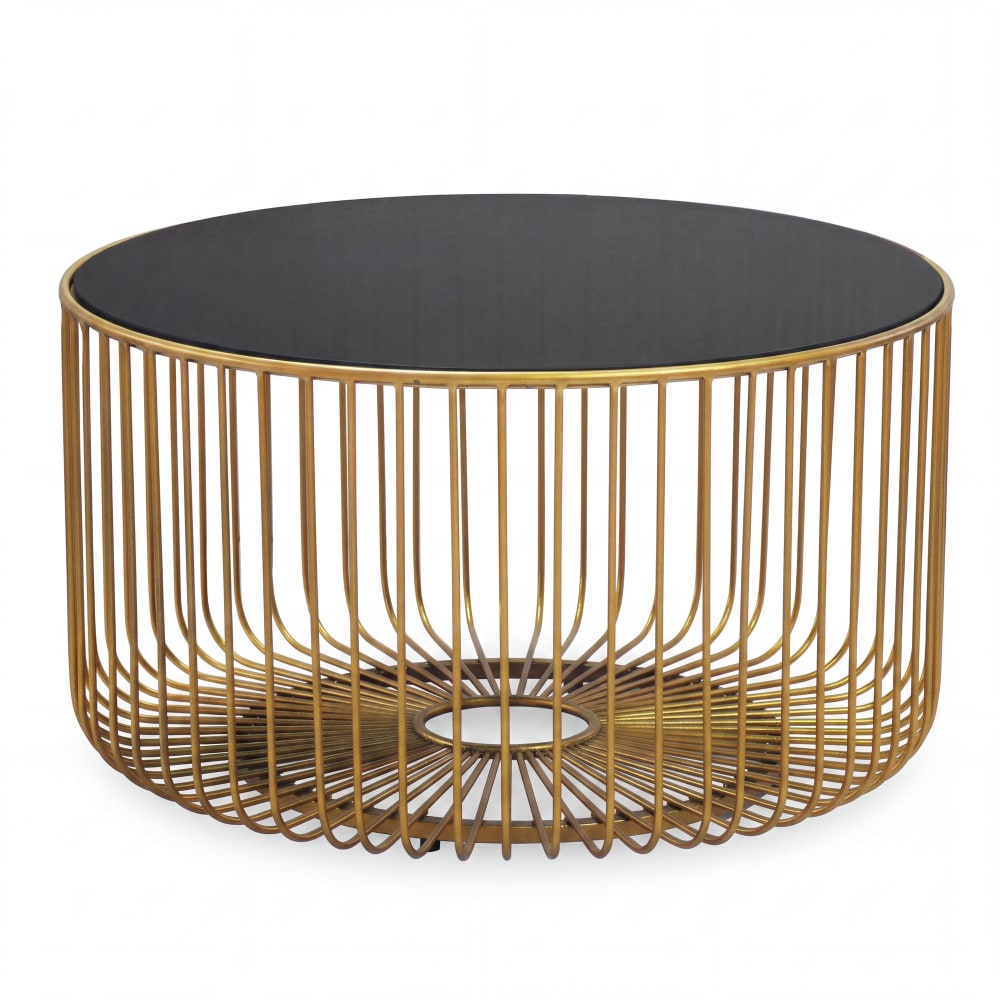 FineBuy Couchtisch aus Metall & Glas, gold style modern - Glas
