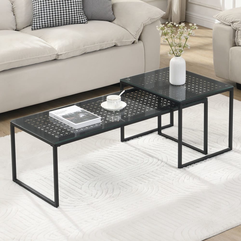 Satztisch aus Glas Metall, schwarz - Maisons Du Monde