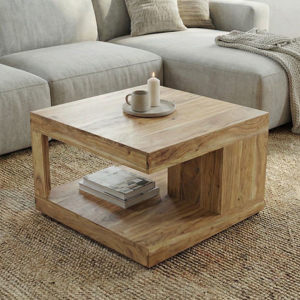 Table basse en bois massif d'acacia, marron
