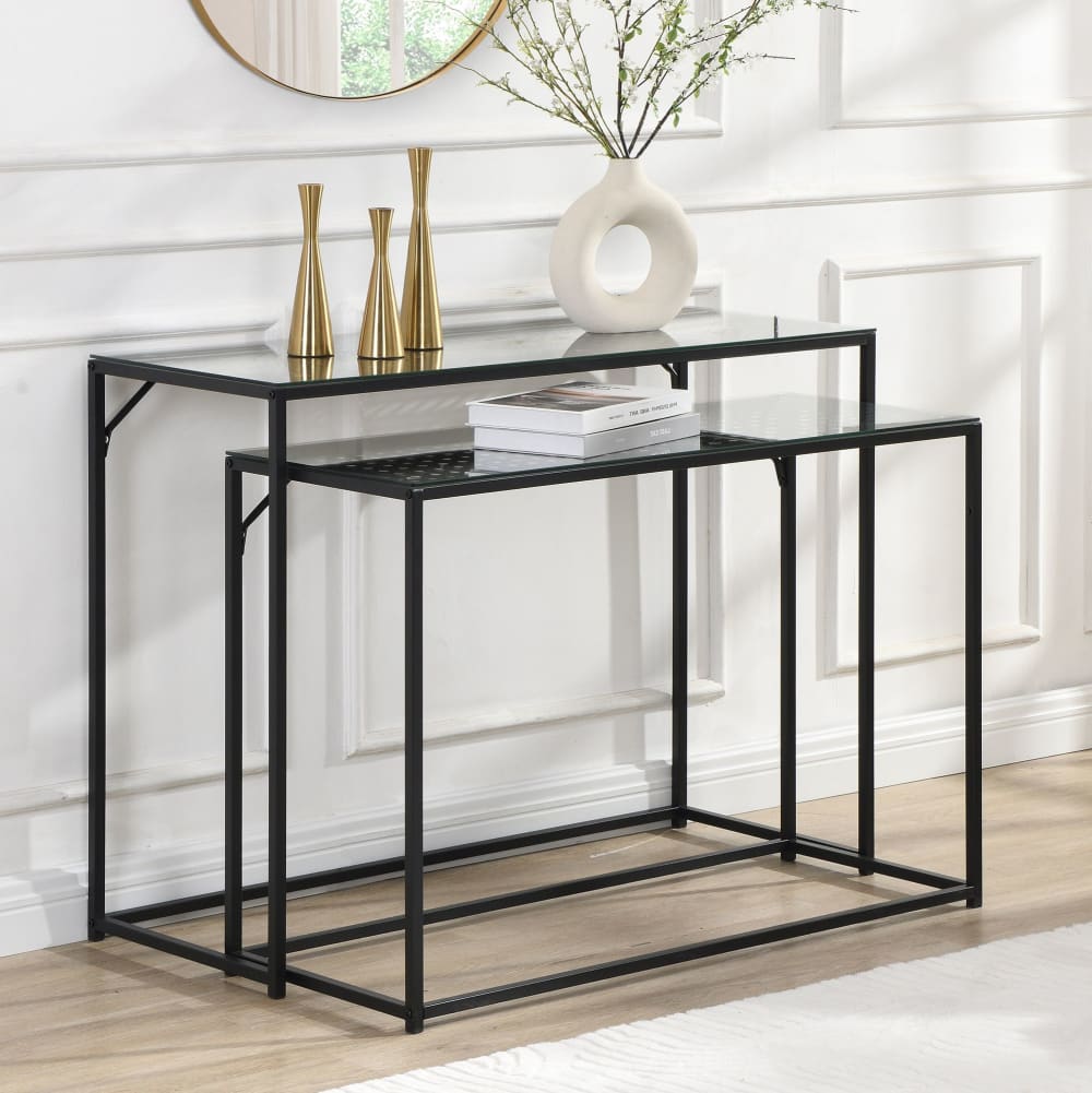 2er Set Konsolentische aus Glas Metall, schwarz - Maisons Du