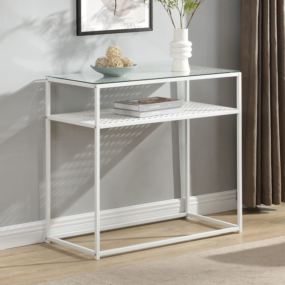 Konsolentisch aus Glas Metall, 80 cm weiß - Maisons Du Monde