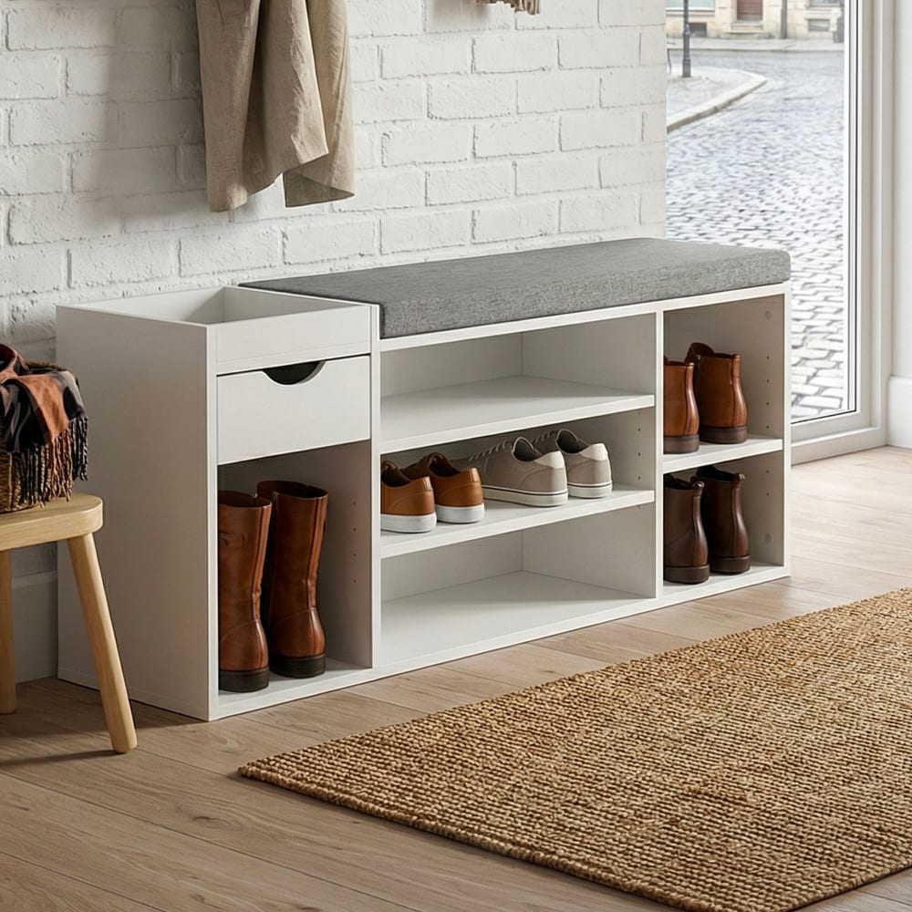 Schuhbank aus Spanplatte, weiß - Maisons Du Monde