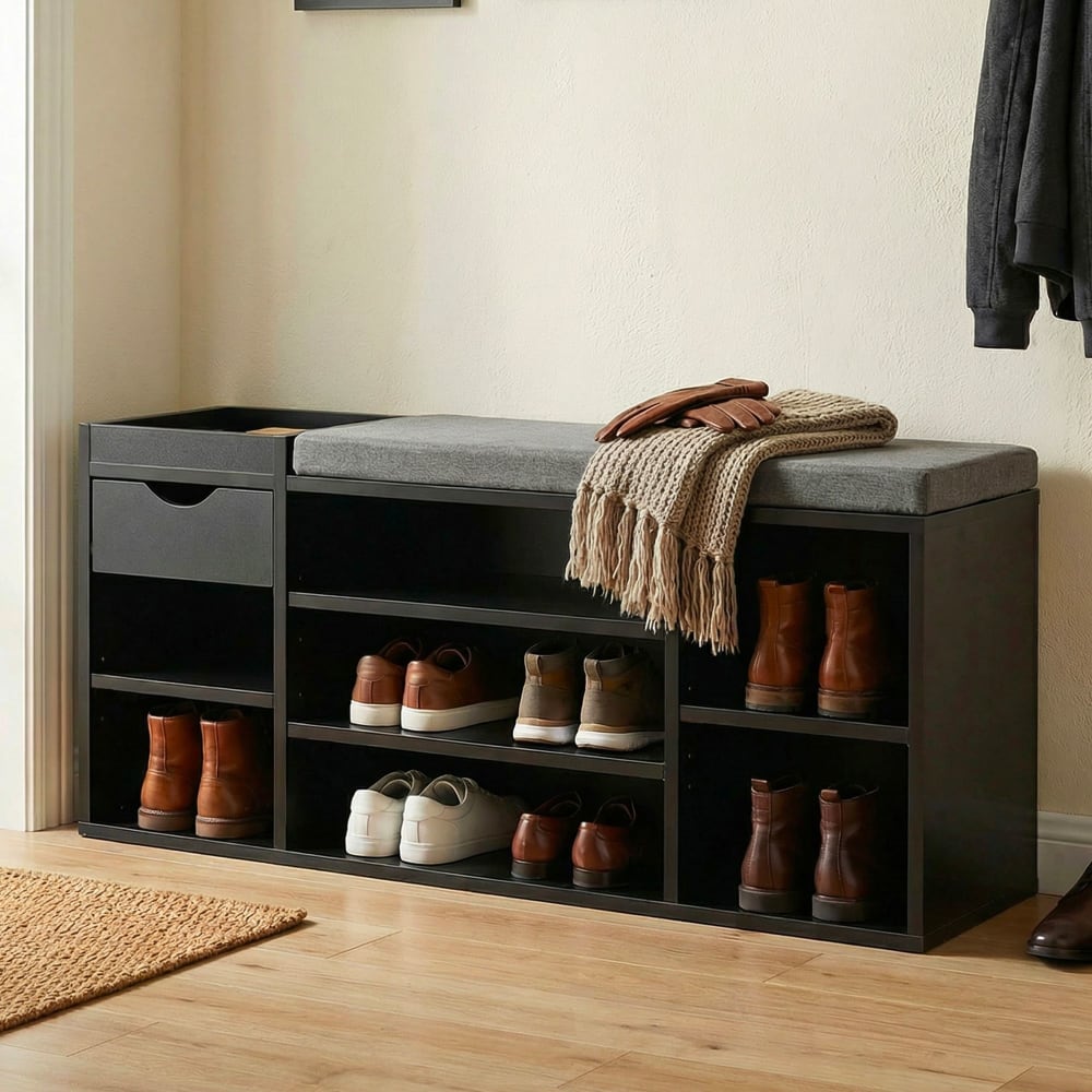 Schuhbank aus Spanplatte, schwarz - Maisons Du Monde