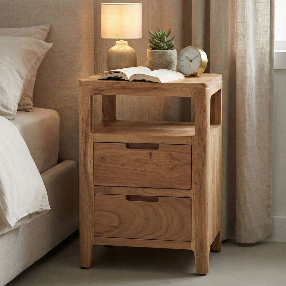 Table de chevet en bois massif, marron