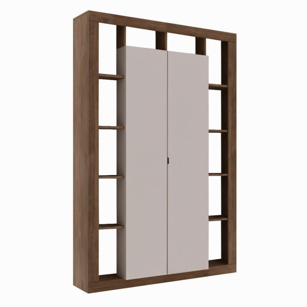 Colonne 2 portes cachemire et 12 niches aspect bois finition mercure