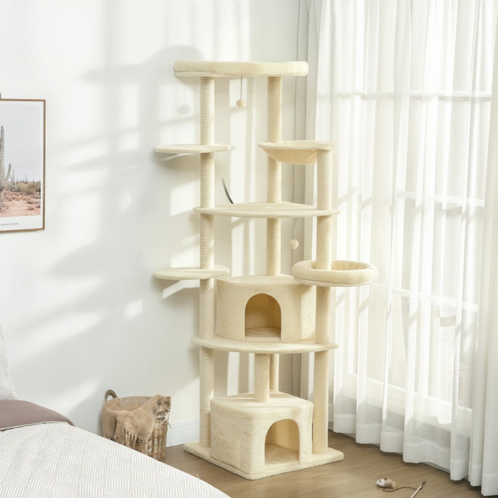Katzebaum aus Polyester mit Hängematte 200 cm, Beige - Maisons Du
