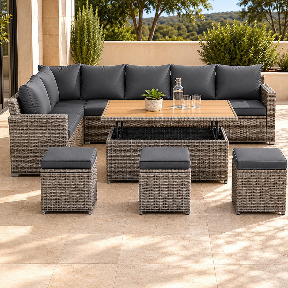 Concept Usine Modulares 9-teiliges Gartenset aus Kunstharzgeflecht mit klappbarem Ti style modern Braun Stahl