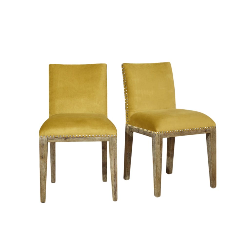 Robin des Bois Holz- und Samtstühle mit Nieten für den Tisch Mustard Yellow style industrial Gelb Holz