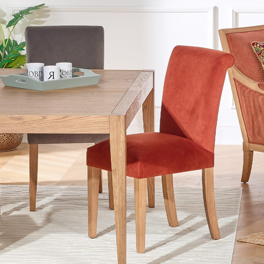 Set aus 2 Stühlen aus Gummibaumholz und Stoff Caramel cuivré -