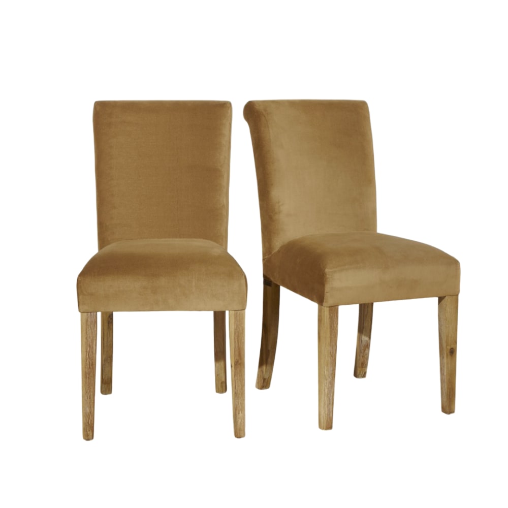 Robin des Bois Satz von 2 Stühlen aus Akazienholz und Samt Camel style modern Braun