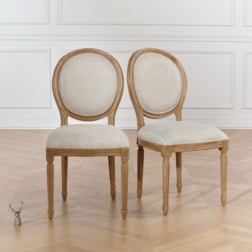 Robin des Bois Satz von 2 Stühlen aus Hevea-Holz und Premium-Leinen Leinen style classic chic Beige Holz