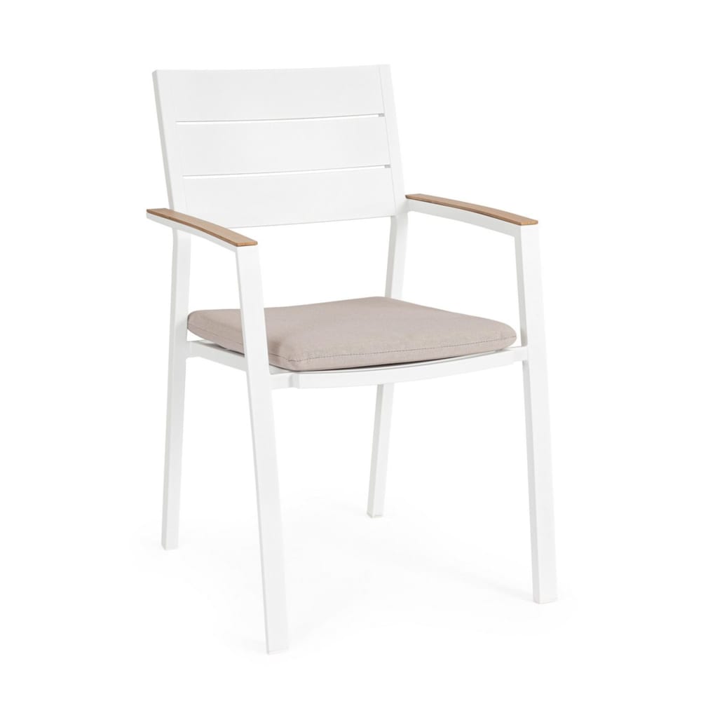 Lot de 4 chaises de jardin taupe, accoudoirs effet bois