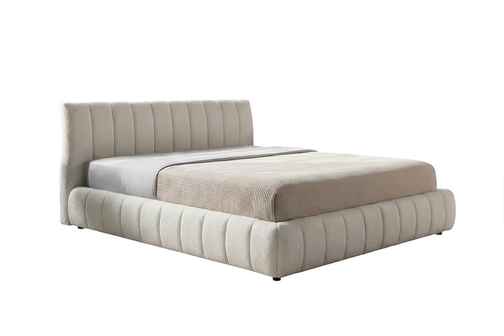 KAWOLA Polsterbett aus Bouclé, cremeweiß style modern - Stoff