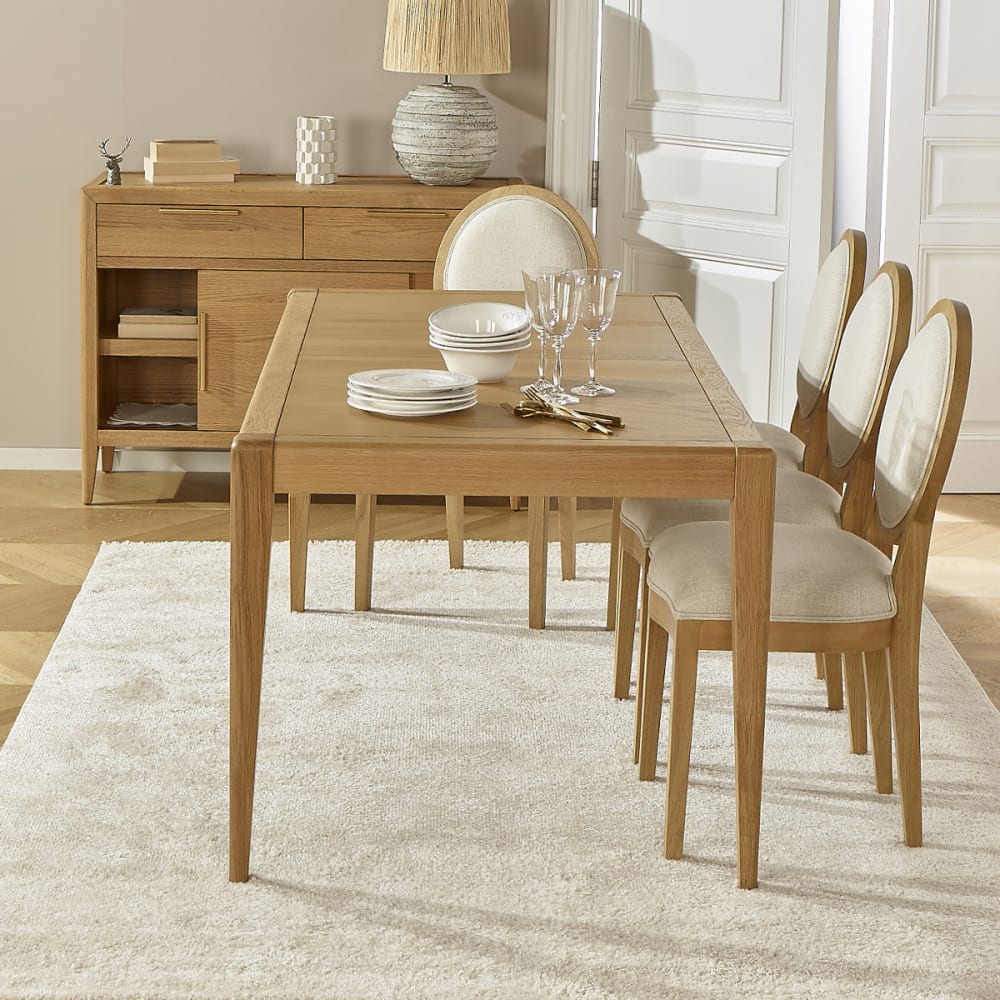 Esstisch mit abgerundeten Ecken, 8 Gedecke aus Eiche, 180 x beige