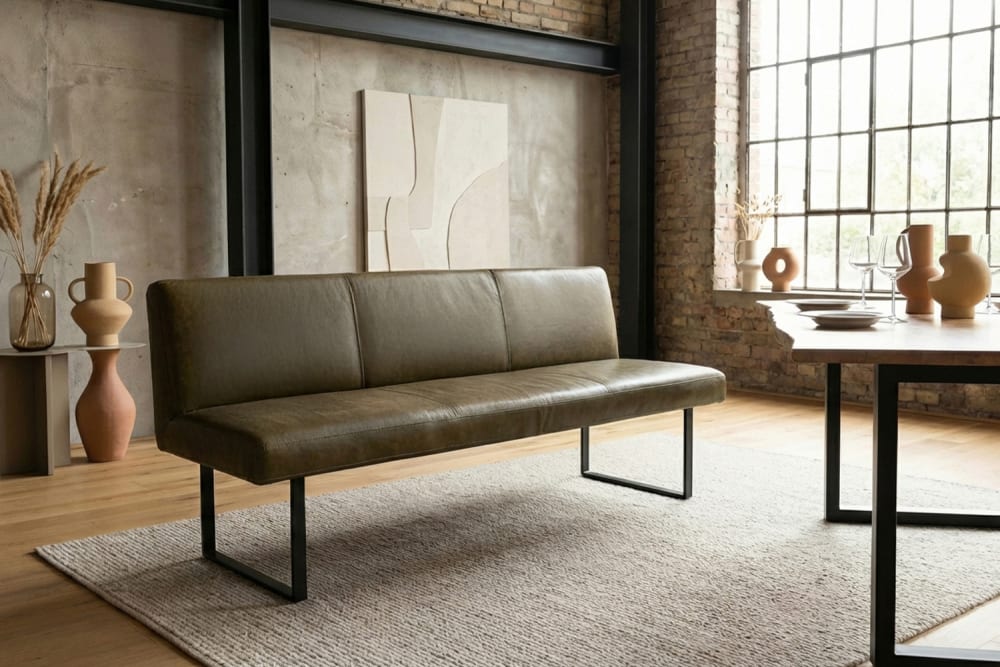 Esszimmerbank aus Leder, olivgrün - Maisons Du Monde