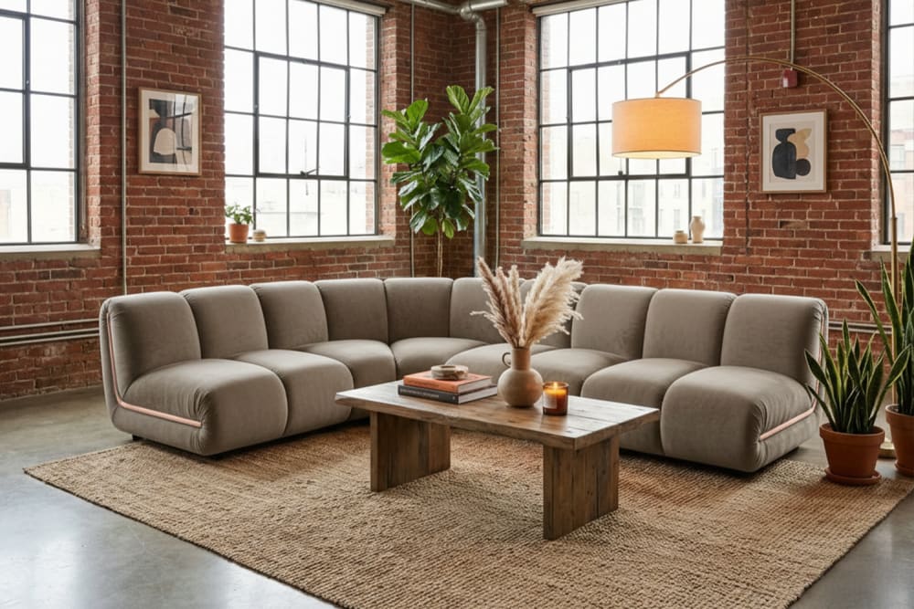 Modulsofa aus Samt, taupe - Maisons Du Monde