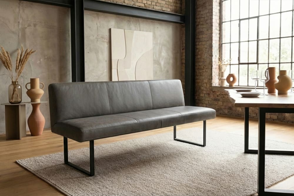 Esszimmerbank aus Leder, anthrazit - Maisons Du Monde