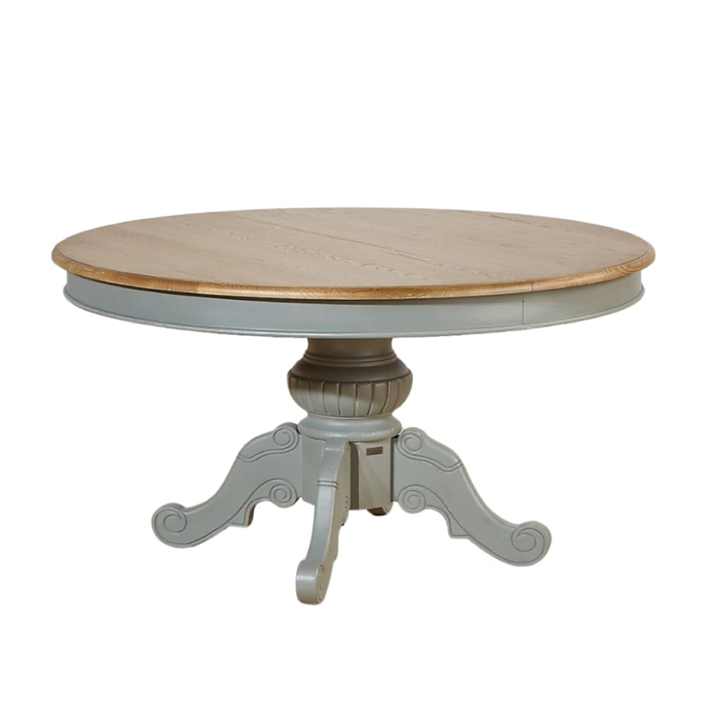 Robin des Bois Ovaltisch aus Eiche mit 1 Verlängerung für 6/8 Gedecke Grau style classic chic Grau Holz