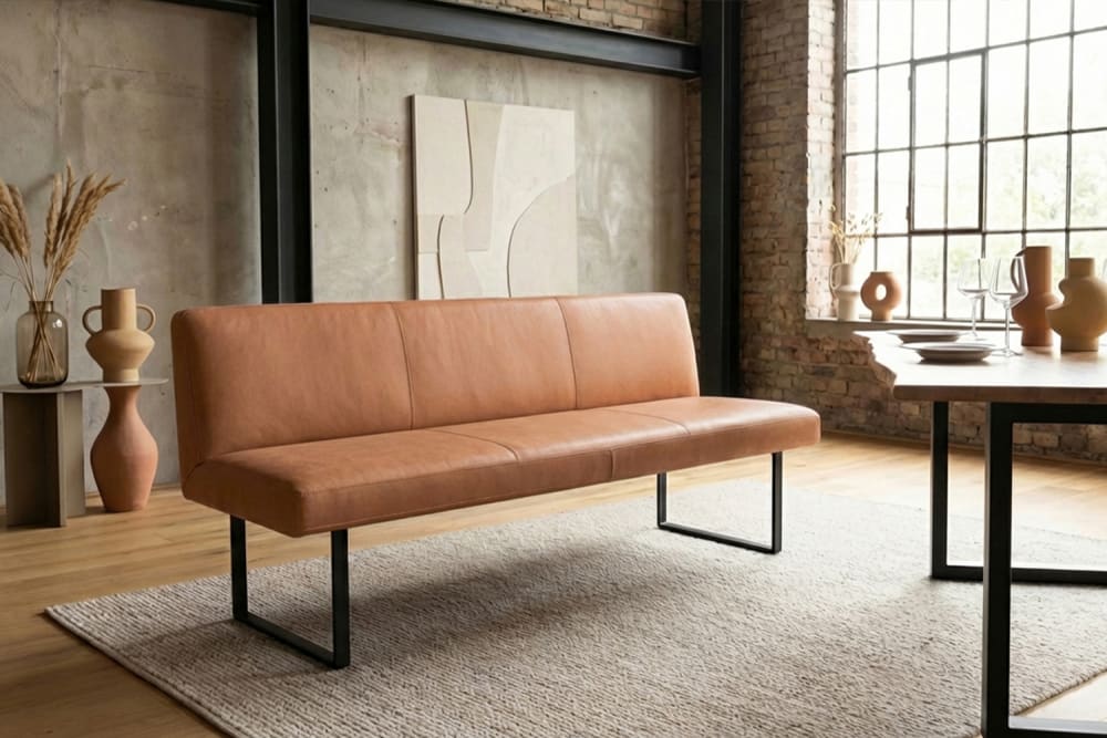 Esszimmerbank aus Leder, cognac - Maisons Du Monde